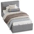 Cozy Modern Kids Bed With Upholstered Headboard Soft Pillows And Layered Quilts Warm Blankets