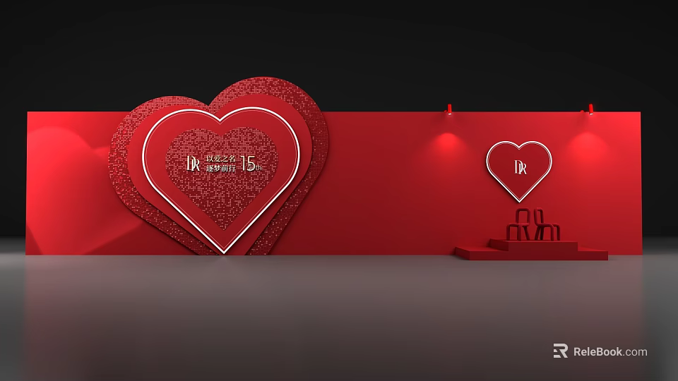 Romantic Heart Shaped Photo Check In Spot With Red Background And Illuminated Decor 3d model 