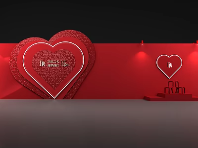Romantic Heart Shaped Photo Check In Spot With Red Background And Illuminated Decor 3d model