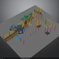 Colorful Children's Playground Structure With Climbing Frames Slides And Platforms