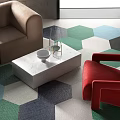 Modern Beige Modular Sofa And Minimalist Coffee Table Set With Curved Design And Geometric Rug