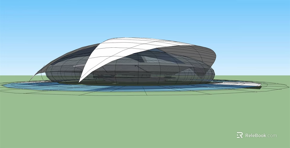 Modern Architectural Exterior With Streamlined Curved White Panels And Dark Glass 3d model 