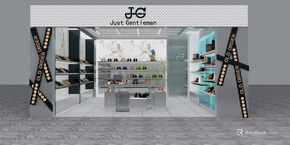Just Gent Leaman Shoe Store Interior With Shelves And Counters Displaying Various Shoes 3d model 