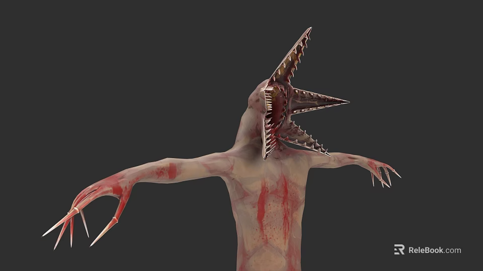 Scary Monster Game and Movie Character With Open Mouth Sharp Teeth and Bloody Arms 3d model 