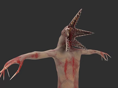 Scary Monster Game and Movie Character With Open Mouth Sharp Teeth and Bloody Arms 3d model