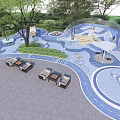 Kids Play Area with Greenery Interactive Structures Seating Areas and Colorful Paved Surfaces 3d model