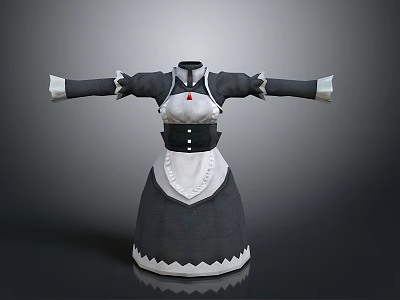 Classic Black And White Maid Outfit With Apron Ruffled Cuffs And Collar 3d model