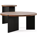 Modern Round Coffee Table With Walnut Wood Top And Black Wooden Legs
