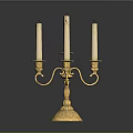 Golden Candelabra With Five Ivory Candles And Ornate Brass Design