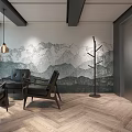 Modern Bistro Restaurant Interior With Hanging Lights Herringbone Floor Green Plant And Large Windows