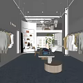 Modern Clothing Store Interior With Hanging Apparel Shelves And Display Racks