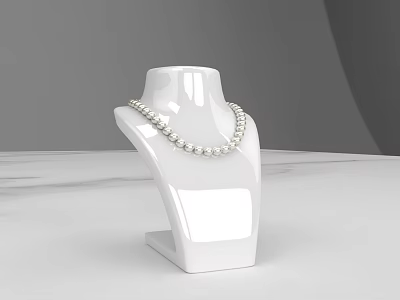 Elegant Pearl Necklace On White Jewelry Display Stand With White Countertop And Gray Background 3d model