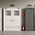 Fire Resistant Double Doors With Emergency Lights And Fire Extinguishers 3d model