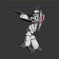 Detailed Mecha Robot Character With Silver Red Armor And Mechanical Weapon Design 3d model