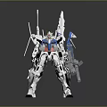 White And Blue Mecha Robot Model With Winged Armor And Weapon Parts