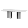 Modern Wooden Long Dining Table With Wood Grain Surface And Striped Legs