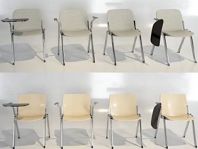 Gray and Beige Modern Office Chairs with Fabric Seats Metal Frames Armrests and Small Tables 3d model