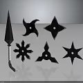 Tactical Black Modern Metallic Weapons Set With Spear And Shurikens