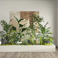 Indoor Bonsai Plants In White Planter With Green Foliage Stones Small Ornaments And Abstract Painting