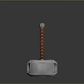 Medieval War Hammer With Silver Metal Head And Red Braided Leather Handle