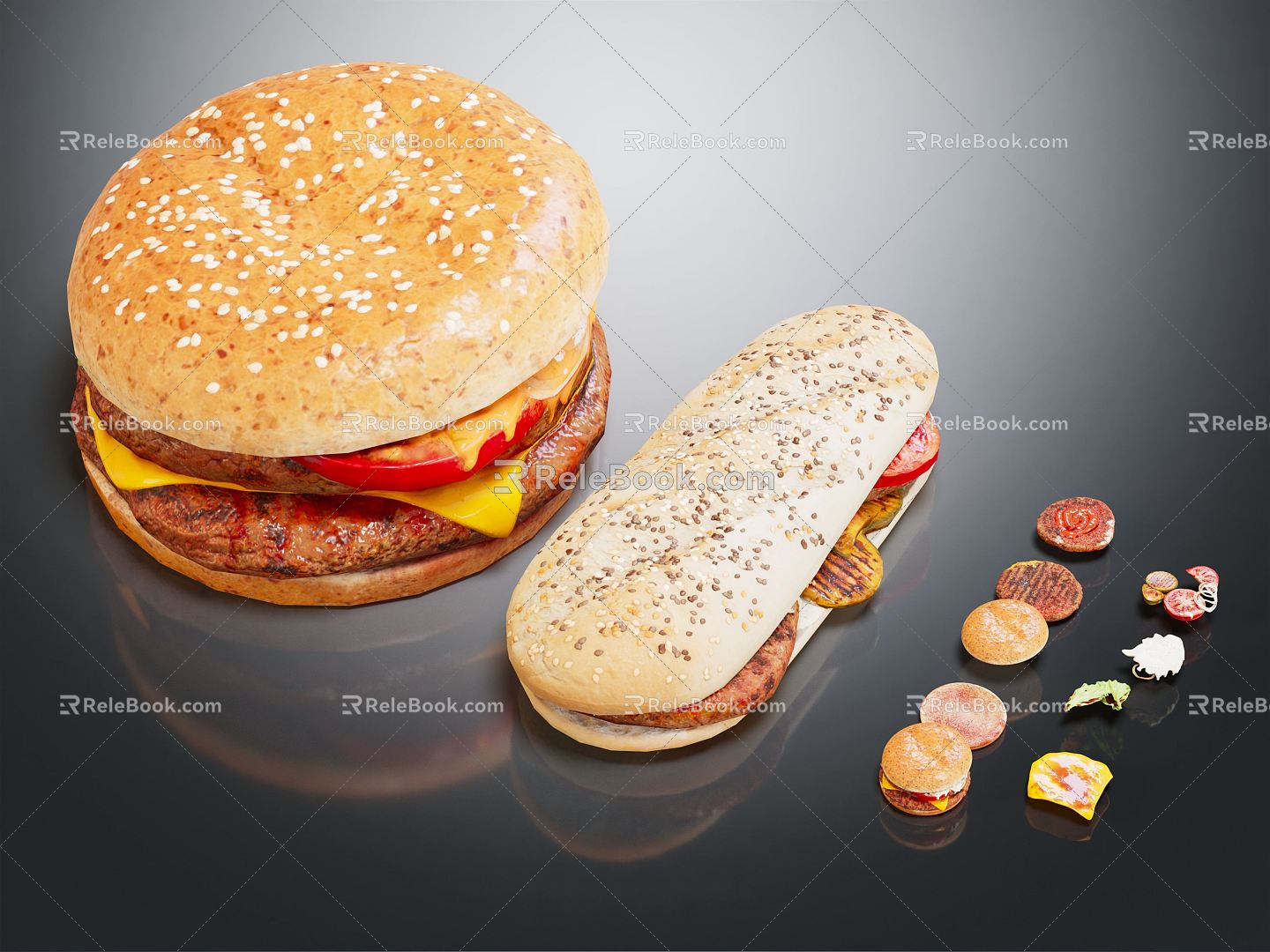 Modern Burger Hamburger Sandwich 3d model