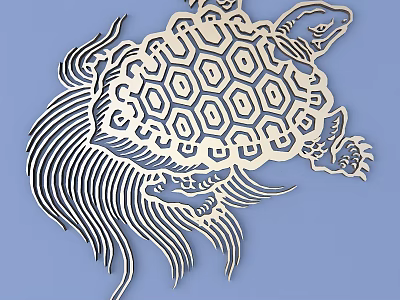 Intricate Turtle Shaped Carving With Geometric Shell Patterns And Wavy Decorative Lines 3d model