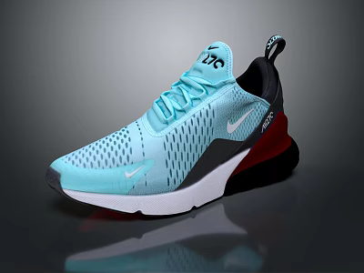 Nike Light Blue Mesh Running Shoes With Black Red Accents And Lace Up Design 3d model
