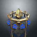 Intricate Symmetrical Mechanical Structure With Golden Frame Blue Decorative Accents And Geometric Top