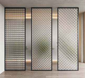 Modern partition carved glass partition screen 3d model