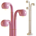 Modern Pink And White Floor Lamps With Curved Design And Gold Accents