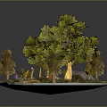 Miniature Landscape Scene With Large Green Tree Small Trees Grass Stones And Glowing Lights