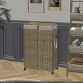 Woven Rattan Lidded Storage Basket with Wheels for Home Laundry Organization