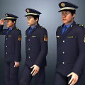 Multiple Uniformed Personnel in Blue Uniforms with Saluting Standing and Walking Poses