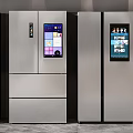 Various Models of Modern Refrigerators and Freezers With Smart Display Screens and Stainless Steel Design
