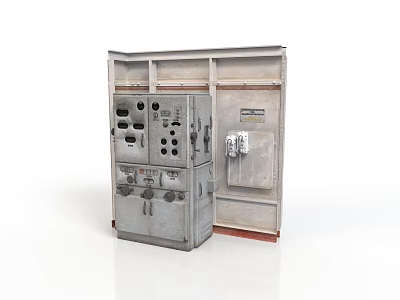 Industrial Metal Electrical Control Cabinet Equipment Featuring Panel Knobs Holes And Labeled Surface 3d model