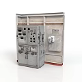 Industrial Metal Electrical Control Cabinet Equipment Featuring Panel Knobs Holes And Labeled Surface