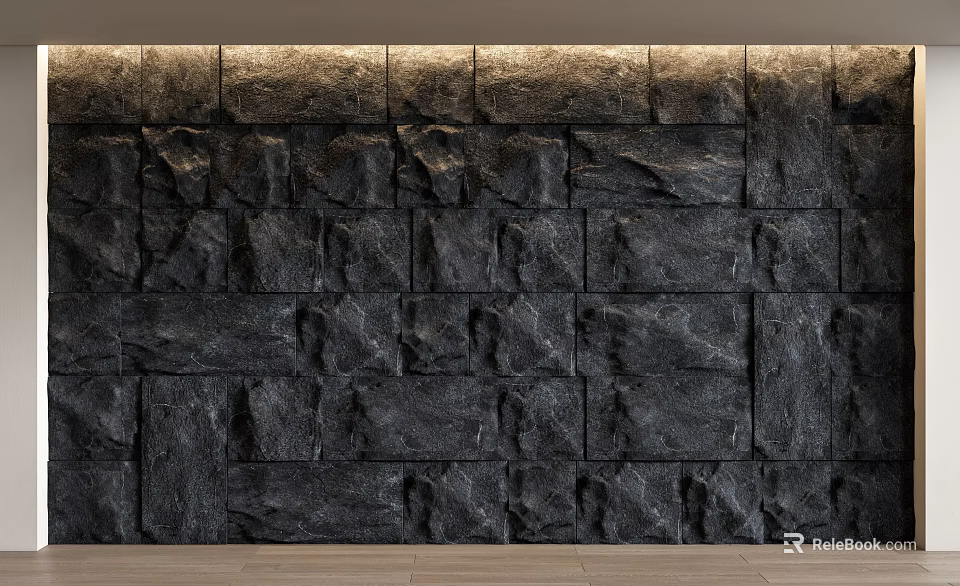 Decorative Black Stone Background Wall with Irregular Blocks and Natural Texture 3d model