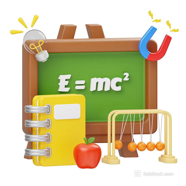 Science Themed Board Game Entertainment Including Newton Cradle Apple And Blackboard Elements 3d model 