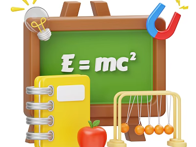 Science Themed Board Game Entertainment Including Newton Cradle Apple And Blackboard Elements 3d model