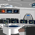 Modern High Tech Control Room Featuring Multiple Screens Curved Consoles and Ergonomic Seats