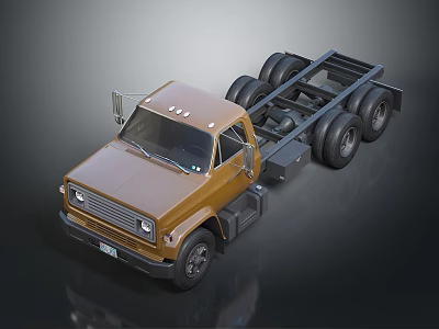 Brown Functional Truck Chassis With Cab And Multiple Rear Wheels 3d model