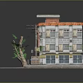 Multi Story Residential Buildings With Colorful Roofs Balconies Storefronts And Street Tree