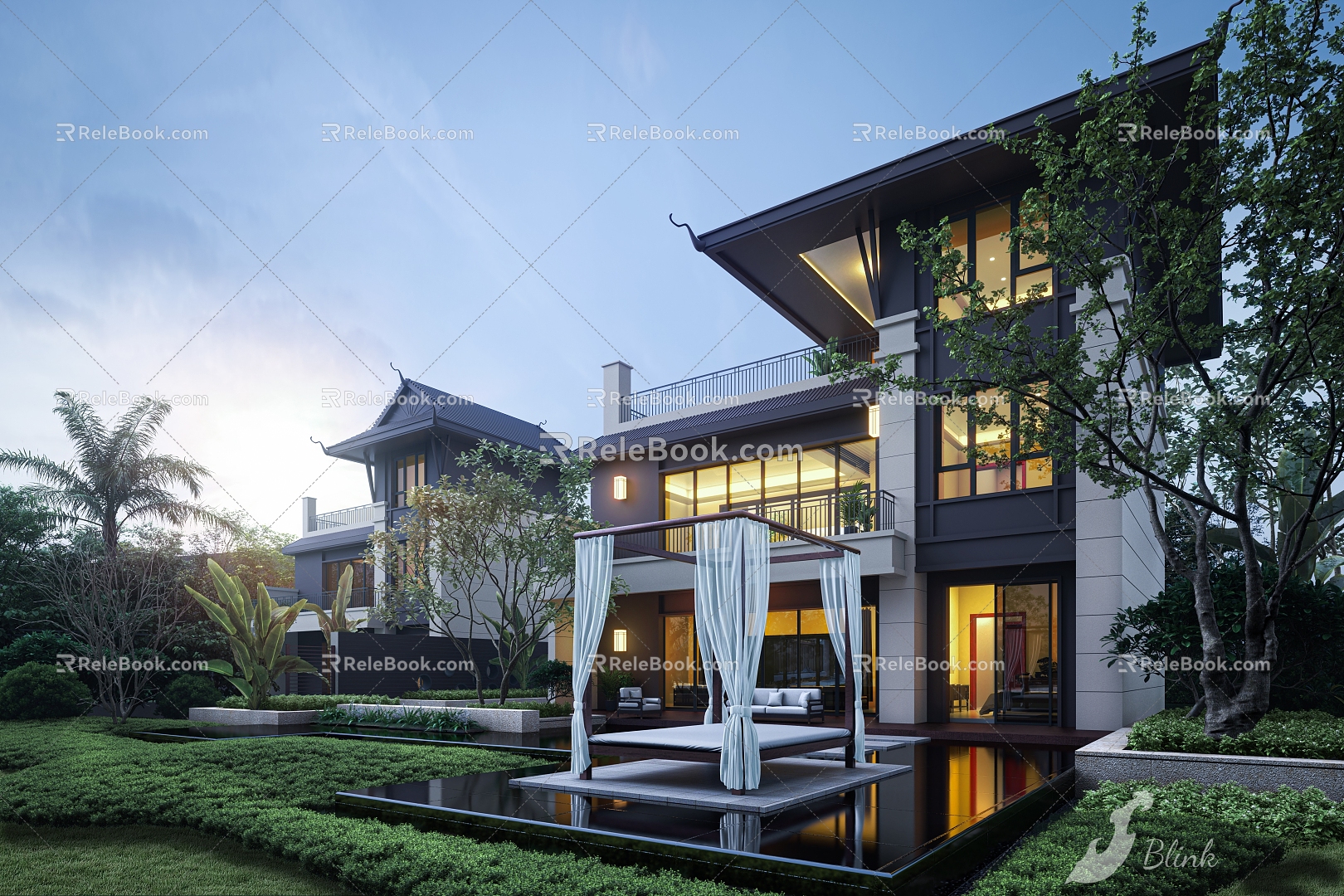 New Chinese Style Villa Villa 3d model