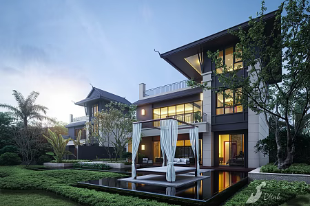 New Chinese Style Villa Villa 3d model