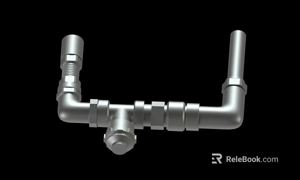 3D Metal Pipe Model With Plumbing Fittings And Connector Joints Structure 3d model 