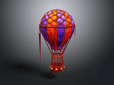 Vibrant Red And Purple Hot Air Balloon With Intricate Net Design And Basket 3d model