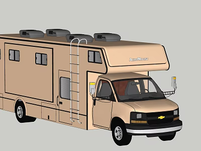 Beige Chevrolet Roadtrek Recreational Vehicle with Ladder Roof AC Units and Windows 3d model