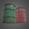 Industrial Equipment Two Green And Red Rusty Metal Drums For Industrial Storage