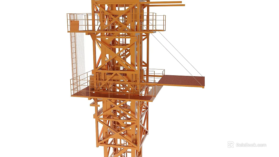 Industrial Construction Tower Crane with Metal Frame Platform Ladder and Boom Structure 3d model 