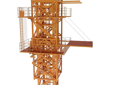 Industrial Construction Tower Crane with Metal Frame Platform Ladder and Boom Structure 3d model